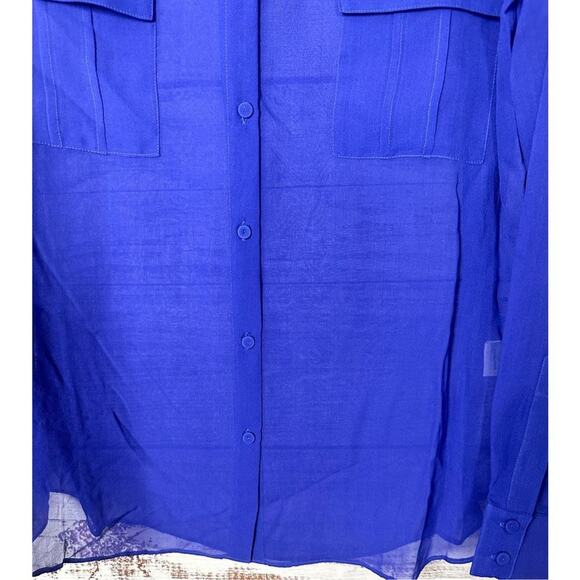 NEW w Tags Erin Fetherston Silk Chiffon Sheer Button-Up Shirt Blue Large - Picture 3 of 12